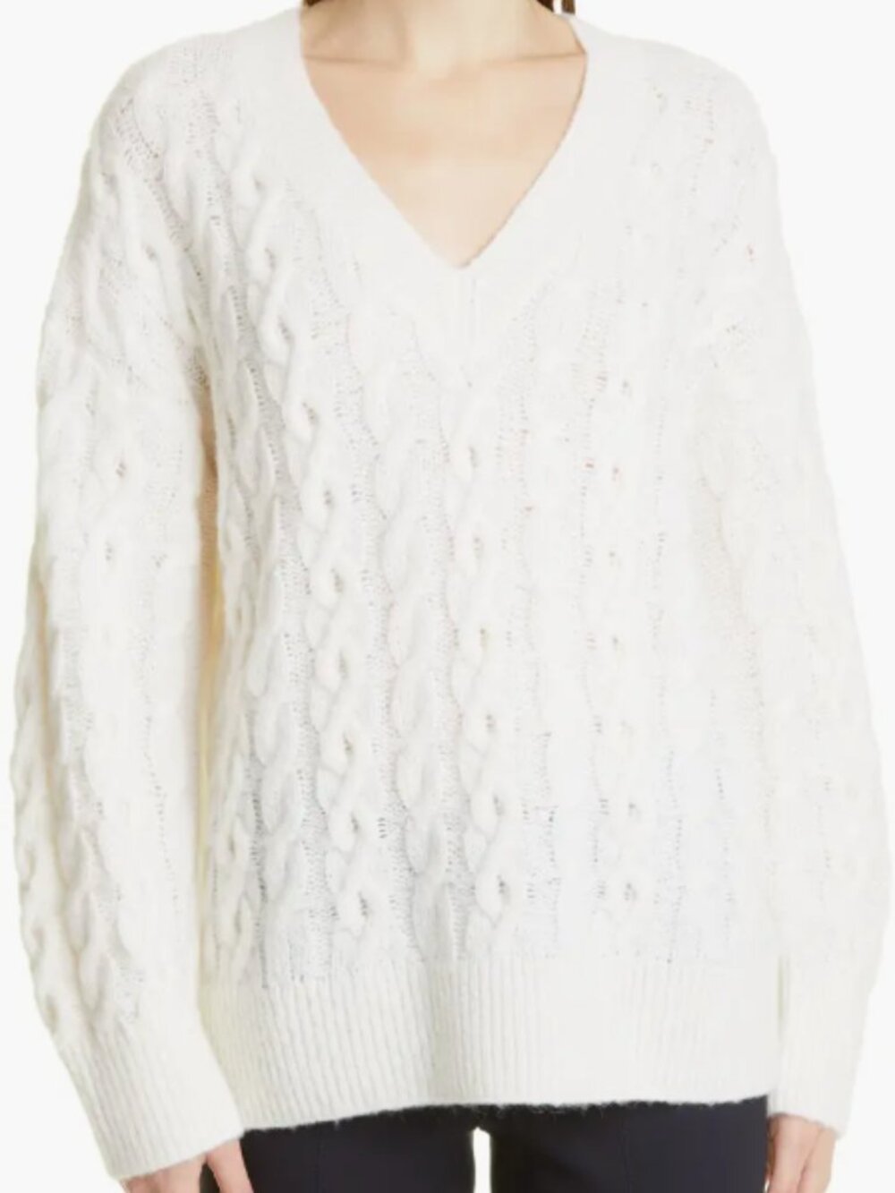 Vince Lattice Cable Knit Wool & Alpaca Blend Sweater, Cream, Size L, NWT
